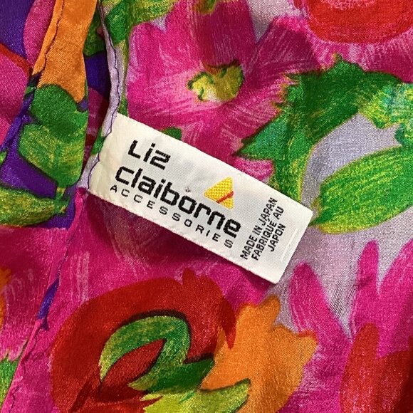 Liz Claiborne Silk Neck Scarf Colorful Spring Floral Print 42P - Picture 7 of 8